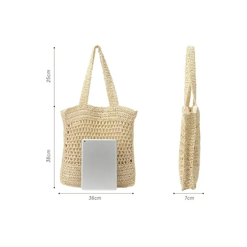 Women's Retro Artistic Beach Bag Paper String Hand-woven Beach Vacation Leisure Large Capacity Handbag 