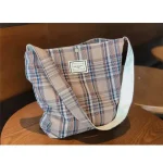 Artistic Plaid Cloth Bag Canvas Double-layer Shoulder Crossbody Dual-use