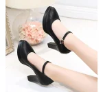 High Heels Platform Pumps Mujer 2022 Spring New Fashion Buckle Solid Black Shoes Woman PU Leather Waterproof Shoes Femme