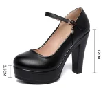 High Heels Platform Pumps Mujer 2022 Spring New Fashion Buckle Solid Black Shoes Woman PU Leather Waterproof Shoes Femme